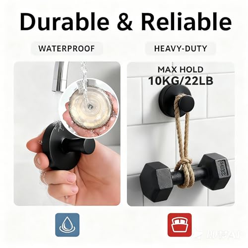 Suction Cup Wreath Hangers for Front Door Glass, Heavy Duty Vacuum Holder with Extended Hook, Washable Reusable Towel Hooks for Bathroom Shower, Black 2 Pack Stainless Steel - color: Black