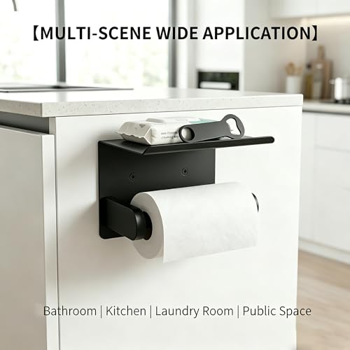 Toilet Paper Holder Wall Mounted with Phone Stand for Tissue Rolls | 2-in-1 Adhesive/Drill Mount Stainless Steel Bathroom Tissue Paper Dispenser, High Load Capacity, Easy Install