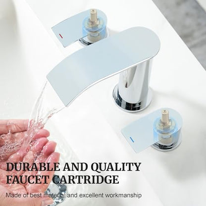 Ultimate Unicorn 8 inch Bathroom Faucet Chrome, Waterfall Bathroom Faucet with Metal Pop-up Sink Drain Stopper and 2 Supply Hoses,2 Handle Widespread Faucets for Vanity Sink 3 Holes | Waterfall Bathroom Faucet with Metal Pop-up Sink Drain and 2 Supply Hos