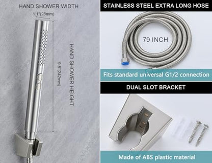 2-in-1 Handheld Shower Head Set with Long Hose – Brushed Nickel | Dual Function Spray Wand with Bracket – Perfect for RV, Dog Bath & Full-Body Rinse. 79" Extra Long Hose. Easy Install. - style: 2-in-1