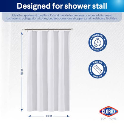Clorox 2-in-1 Bathroom Shower Curtain Liner, Durable Fabric, Weighted Magnets for Bath Water Control, Washable Premium Quality, Extra Long Stall 78" x 54" White - color: White - Stall