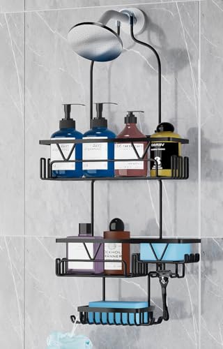 DAOYA Over the Shower Head Caddy with 2 Baskets & Soap Holder, Non-Slip Design for 0.82-Inch Showers, Black, Stainless Steel - color: Black, size: XL