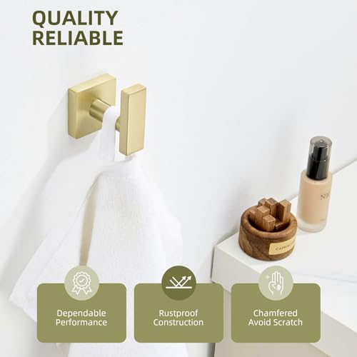 Angle Simple Bathroom Towel Hook, Coat Robe Hook for Wall, Brushed Gold | Rustproof SUS304 Stainless Steel, Hand Towel Holder for Hat Shirt Scarf, Keep Kitchen Cabinet Hallway Tidy, Screw Mount - color: Brushed Gold