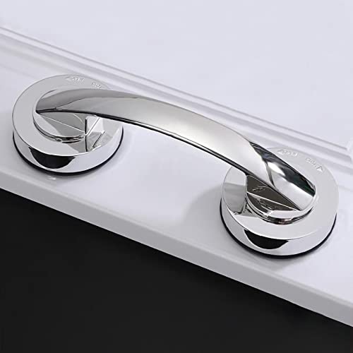 Glass Handle, Suction Cup Handle, Suitable for Bathroom Sliding Door, Cabinet, Terrace Sliding Door, Shower Handrail. No Hole Punching - color: Large silver