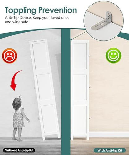 Tall Narrow Bathroom Storage Cabinet, 3-Tier Slim Storage Cabinet | Linen Cabinet with Adjustable Shelves and 3 Doors, for Bathrooms, Living Room, Laundry Room, Kitchen, White