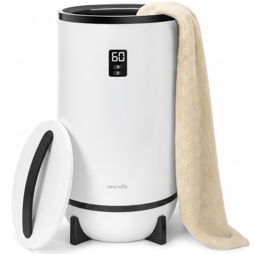 SereneLife Towel Warmer Bucket Style – Portable Blanket Heater for Spa and Bathroom, Large Capacity, Customizable Fragrance, Auto Shut-Off, Fits 2 Large Towels or Blankets, One-Touch Control, Black - color: Black