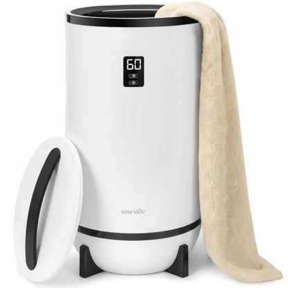 SereneLife Towel Warmer Bucket Style – Portable Blanket Heater for Spa and Bathroom, Large Capacity, Customizable Fragrance, Auto Shut-Off, Fits 2 Large Towels or Blankets, One-Touch Control, Black - color: Black