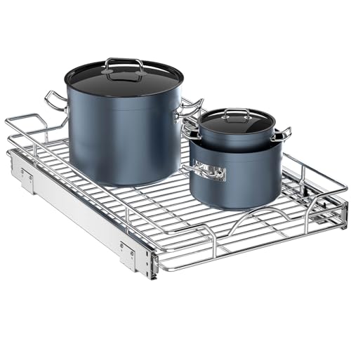 OCG Pull Out Cabinet Organizer (15" W x 21" D), Pull out Drawers, Cabinet Pull Out Shelves for Base Cabinet Organization in Kitchen Bathroom Pantry, Bottom Mount, Chrome Finish - size: 15"W x 21"D, 1 Tier