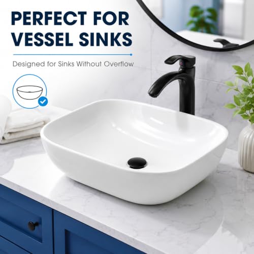 Pop up Drain for Bathroom Sink,Vessel Sink Drain Without Overflow,Black | All-Metal Rustproof 304 Stainless Steel with Anti-Clogging Hair-Catcher Basket - color: Matte Black
