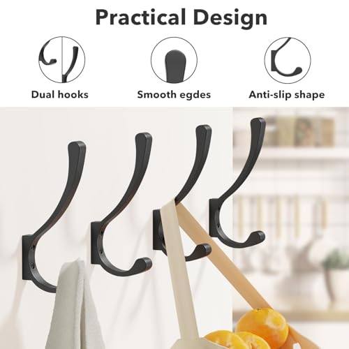saffruff 8-Pack Wall Mount Coat Hooks, Heavy Duty Metal Hooks for Hanging Clothes, Backpack, Bag,Towel & Jacket, Strong 30 lbs Hold Closet Hanger, Black - size: 8 Pack