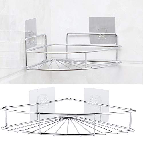 Yctze Corner Shower Shelf, Punch Free Stainless Steel Bathroom Storage Shelf, Cosmetic Organizer Rack Floating Wall with Adhesive for Kitchen Dormitory