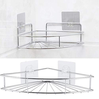 Yctze Corner Shower Shelf, Punch Free Stainless Steel Bathroom Storage Shelf, Cosmetic Organizer Rack Floating Wall with Adhesive for Kitchen Dormitory
