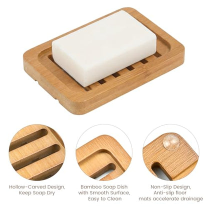 Flat Slotted Wood Soap Dish, 1 Pack, Warm Brown | Self Draining Design, Multi-use as Sponge Holder, Ideal for Shower, Bathroom, Kitchen, Sink & Travel, Box Packed - color: Warm Brown