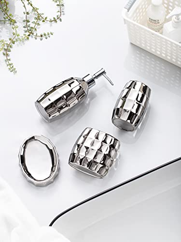 Silver Bathroom Accessory Set, Mosaic Ceramic Bathroom Accessories Set Include Lotion Dispenser, Toothbrush Holder Tumbler, and Soap Dish - color: Silver 015