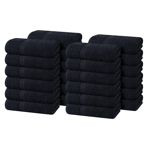 Hand Towel Set of 24-100% Cotton Ultra Soft Highly Absorbent Washable Reusable 600 GSM Lighter Weight, Quick Dry Towels for Bathroom Gym Kitchen Hotel Spa - 16x27 Inch Hand Towels Black - color: Black, size: Pack of 24