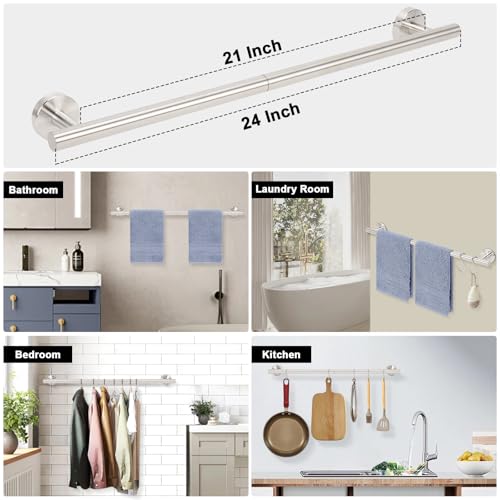 Livabber Bath Towel Bar, 304 Stainless Steel Towel Rack, Heavy Duty Towel Holder Wall Mounted for Bathroom/Kitchen, Usable Hanging Length-20.9 Inch, Total Length-23.7 Inch (Brushed Nickel) - color: Brushed Nickel, size: 24 Inch