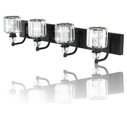 Ralbay Black Crystal Vanity Light Fixtures 4 Light Crystal Bathroom Vanity Lights Fixtures Over Mirror Modern Matte Black Bath Wall Lights - color: Black, size: 32 inch