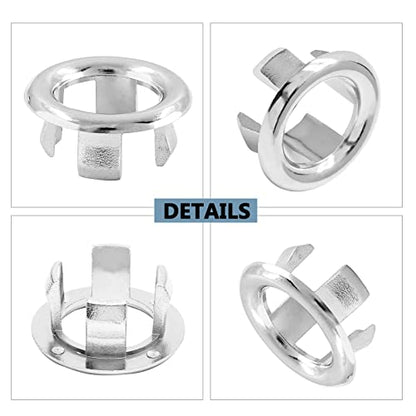 6 Pack Sink Overflow Ring, Chrome Plastic Hollow Basin Drain Cover | Fits 22-25mm Overflow Hole, Tool-Free Flex Buckle Install, Anti-Aging Rust Proof, for Ceramic Bathroom Kitchen Sink - color: Chrome -- 6 Pack, style: Plastic