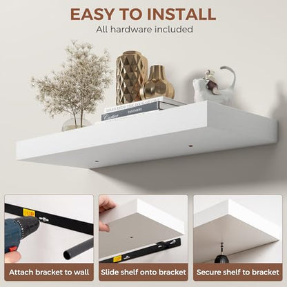 Dreamland White Floating Shelves 48 Inch Long,8 Inch Deep Floating Shelves,48" W x 8" D Wall Shelves for Bedroom,Living Room,Kitchen,Bathroom,Set of 2 - color: White, size: 48 Inch