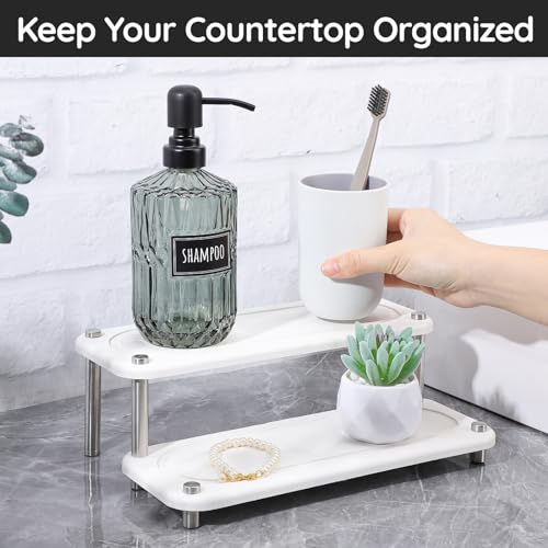 Segbeauty 2 Tier Instant Dry Counter Organizer, 11x4.3in Quick Dry Diatomaceous Earth Stone Drying Tray, Water Absorbing Stone Fast Drying Countertop Rack Sponge Soap Holder for Kitchen Bathroom White - color: Pure White