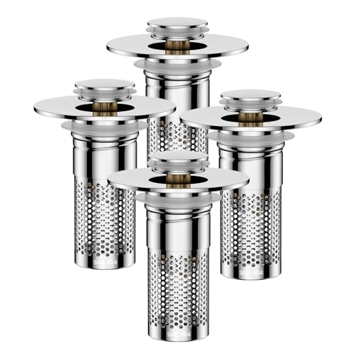 Bathroom Sink Drain Strainer for 1.1"-1.45" Basin Drain Holes(4 Pcs) | Pop Up Sink Drain Filter with Removable Stainless Steel Filter Basket Hair Catcher Plug - color: 4pcs