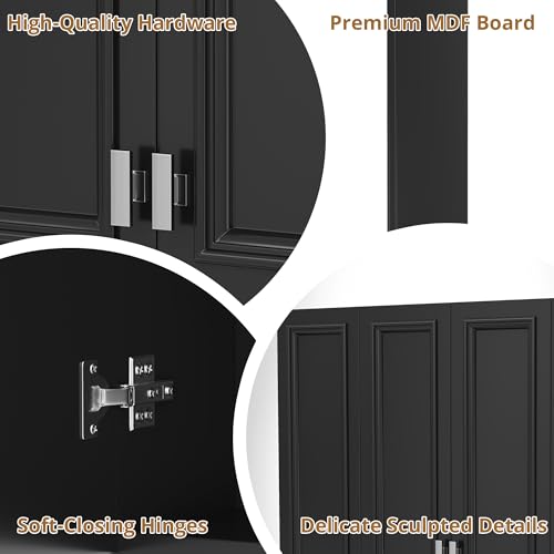 Marzzi 36" x 28" Bathroom Medicine Cabinet with Open Shelf | Wall Mounted Bathroom Storage Cabinet with Adjustable Shelves, Over The Toilet Wall Cabinet, Painted Finish - color: Black