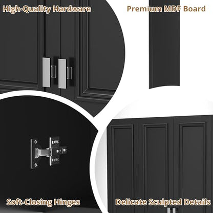 Marzzi 36" x 28" Bathroom Medicine Cabinet with Open Shelf | Wall Mounted Bathroom Storage Cabinet with Adjustable Shelves, Over The Toilet Wall Cabinet, Painted Finish - color: Black