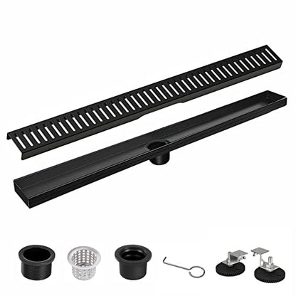 BARONAGE 36 Inch Linear Shower Drain, Capsule Grate, Matte Black | V-shaped Rapid Linear Drains, Rustproof, Hair Catcher, 304 Stainless Steel Rectangle Shower Floor Drain For Bathroom - size: 36 Inch