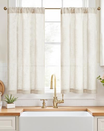 jinchan Rustic Linen Rod Pocket Tier Curtains, 26x45, 2 Panels, Natural | Light filtering, cafe curtains, machine washable, farmhouse, kitchen, bathrooms, laundry, small window, over sink - color: Rod Pocket | Natural Linen, size: 26"W x 45"L (Pack of 2)