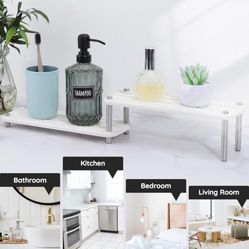 Segbeauty 2 Tier Fast Dry Diatomaceous Vanity Tray, 11x4.3in Water Absorbing Stone Drying Tray, Quick Drying Bathroom Counter Dish Soap Dispenser Rack, Kitchen Counter Sink Organizer Sponge Holder - color: White