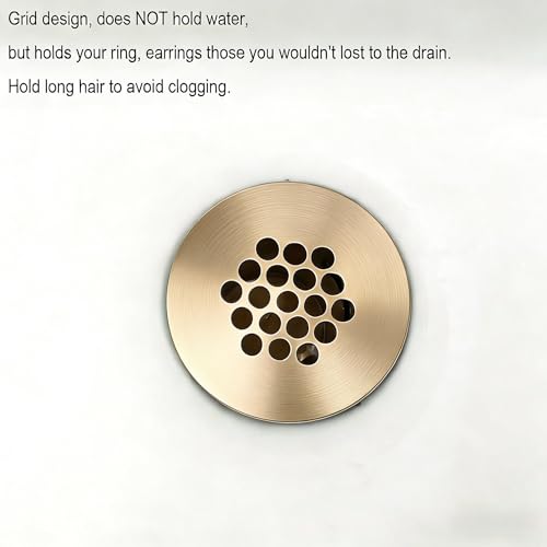 Delle Rosa Brushed Gold Bathroom Sink Drain Strainer,Grid Drain Strainer Assembly with Overflow for Bathroom Sink, Vessel Sink Drain Made of Brass - color: Brushed Gold