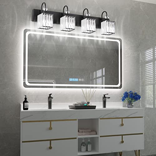 Ralbay Matte Black Crystal Vanity Light 4 Light Modern Crystal Bathroom Lighting Fixtures Over Mirror, Crystal Black Bathroom Vanity Light - color: Square-Black, size: 4-light