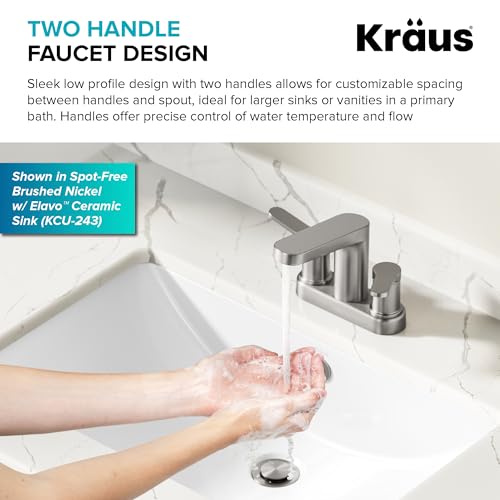 KRAUS Indy Centerset Bathroom Faucet in Spot-Free Brushed Nickel/Matte Black with 2 Handles, Pop Up Drain and Supply Lines, FUS-14102SFBNMB - color: Spot Free Brushed Nickel/Matte Black, style: Centerset