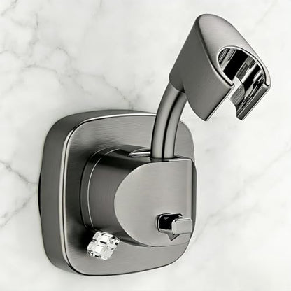 360° Swivel Shower Head Holder with Strong Suction Cup, Adjustable No Drill | Tool-free install in seconds, bathroom wall mount handheld shower bracket, removable, waterproof, 10kg built-in storage hook - color: Gray