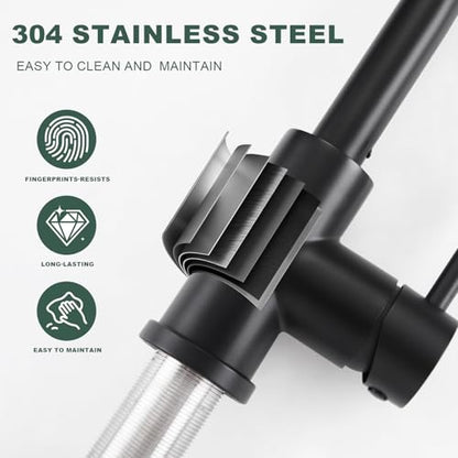Black Bathroom Sink Faucet with Pull Down Sprayer | 2 Mode Sprayer, with Deck Plate for 1 or 3 Hole, 360° Swivel, with Pop Up Drain for Vanity Bar RV Basin Laundry - color: Matte Black