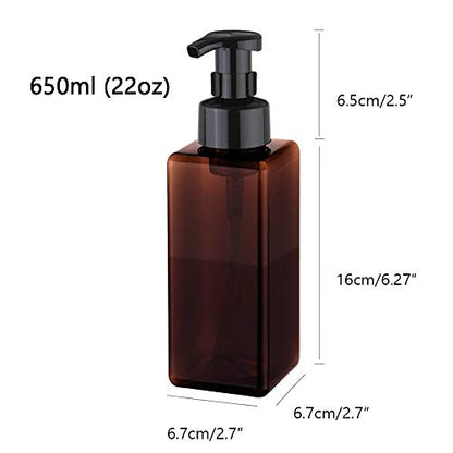 Foaming Soap Dispenser, 22oz Plastic Refillable Pump Bottle, 2 Pack, Amber | Hand Dispenser for Liquid Soap, Shampoo & Body Wash – Saves Soap with Rich Foam, Reusable, Easy to Refill, BPA-Free - color: Amber, size: 22 oz (2 Pack)