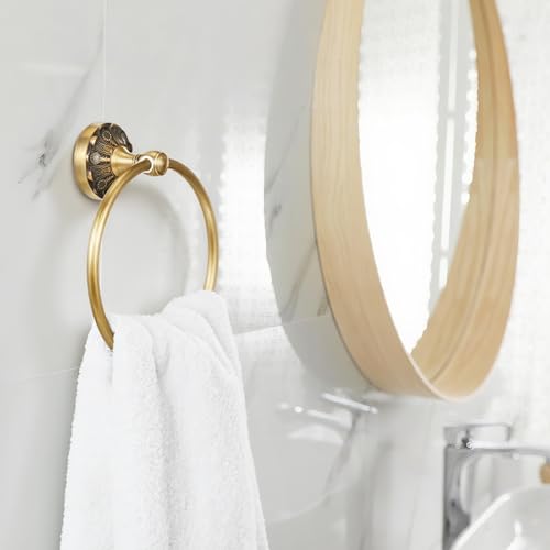 2 Pieces Set Antique Brass Toilet Paper Holder Retro Brass Hand Towel Ring Tissue Roll Paper Hanger Bathroom Hardware Wall Mounted Vintage Bathroom Accessories (with Cover) - style: with Cover