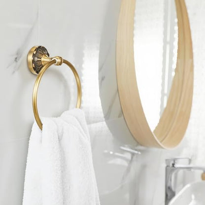 2 Pieces Set Antique Brass Toilet Paper Holder Retro Brass Hand Towel Ring Tissue Roll Paper Hanger Bathroom Hardware Wall Mounted Vintage Bathroom Accessories (with Cover) - style: with Cover