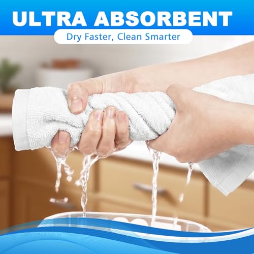 6 Pack 100% Cotton Wash Cloth, 12x12Inch Highly Absorbent and Soft Feel Fingertip Towels, Machine Washable Washcloths for Bathroom, Gym, Hotel, Spa and Kitchen, White