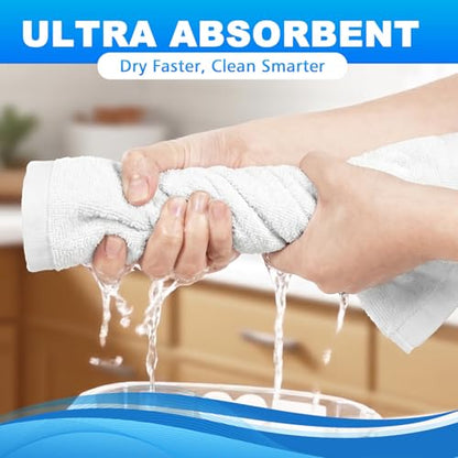 6 Pack 100% Cotton Wash Cloth, 12x12Inch Highly Absorbent and Soft Feel Fingertip Towels, Machine Washable Washcloths for Bathroom, Gym, Hotel, Spa and Kitchen, White