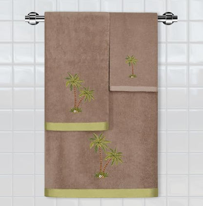 Flourish 4-Piece Premium Towel Set, Island Style Embroidery, Plush Turkish Cotton, Durable & Quick Dry, Elegant Bath Ensemble, 2 Bath 2 Hand Towels, Cocoa - color: Cocoa, size: 2 Pcs Bath 2 Pcs Hand Towel