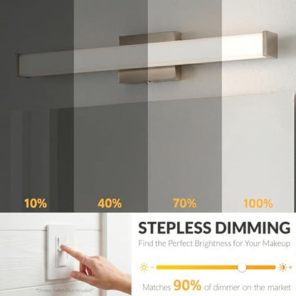 URSOLA 24" Modern LED Bathroom Light Fixtures, Brushed Nickel 3CCT Dimmable Bathroom Vanity Light Over Mirror, Bathroom Vanity Bath Bar Lights with Double Layer Acrylic Shade - color: Brushed Nickel, size: 24inch
