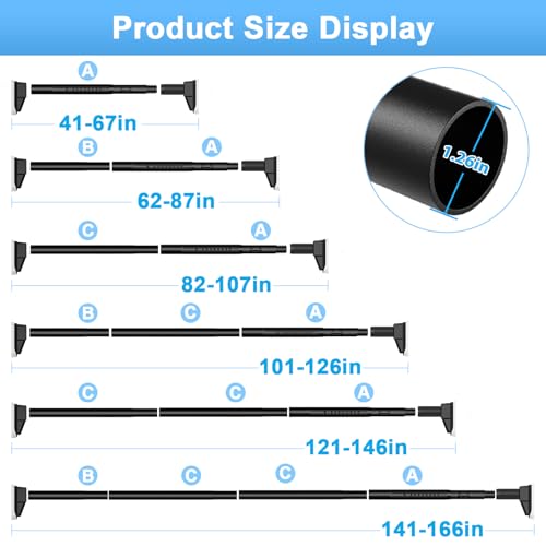 41 to 165 Inch Black Tension Curtain Rod | No Drill, Extra Long, Heavy Duty, Renter Friendly Adjustable - color: Black, size: 41-165inch
