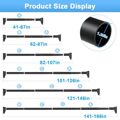 41 to 165 Inch Black Tension Curtain Rod | No Drill, Extra Long, Heavy Duty, Renter Friendly Adjustable - color: Black, size: 41-165inch