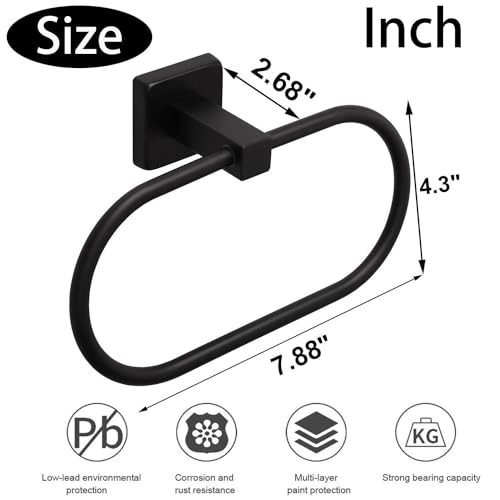 TocTen 2 Pieces Towel Ring/Hand Towel Rack - Thicken SUS304 Stainless Steel Bathroom Hand Towel Holder Heavy Duty Unique Oval Hand Towel Hanger Wall Mounted for Bathroom Kitchen Sink（Matte Black） - color: Matte Black, size: 7.88 Inch without Shelf (2 Pack