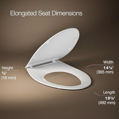 KOHLER K-30780-0 Carbyne Quiet-Close Elongated Toilet Seat Soft Close with Grip Tight Bumpers, Thermoset Plastic, White - style: Carbyne