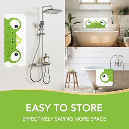 PRATIQUE Kids Bath Mat for Tub Non Slip，40 X 16 Inch Extra Long Kids Bathtub Mat Frog Bathtub Shower Mat Safety Anti Slip with Suction Cups and Drain Holes, Machine Washable - color: Frog