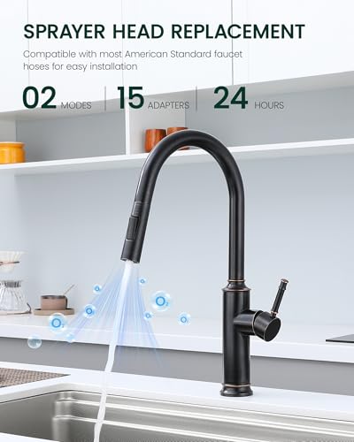 Metal Kitchen Faucet Head Replacement, Oil Rubbed Bronze | 2-Mode Pull Down Kitchen Faucet Spray Head with 15 Adapters, High Pressure Sink Sprayer Nozzle Stainless Steel - color: Oil Rubbed Bronze