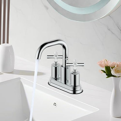 Two Handle Lavatory Faucet 4-inch Centerset Bathroom Sink Faucets with Drain Assembly for 3 Hole Sink Polished Chrome Finish DF-4303CCH-CP Duttao - color: Polished Chrome