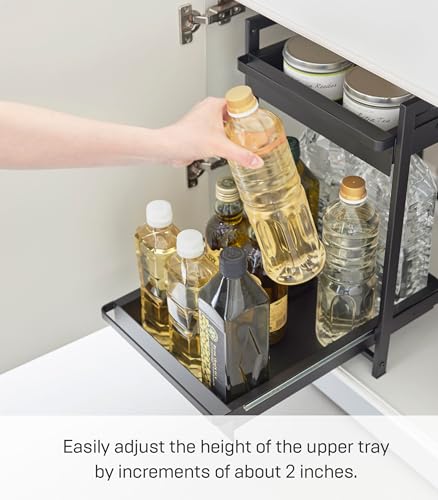 Yamazaki Home Under-Sink Rack, Two-Tier with Pull-Out Shelf, Steel, Black | Versatile under-sink rack features a two-tier organization system with sliding drawers. Adds practical everyday storage. - color: Black